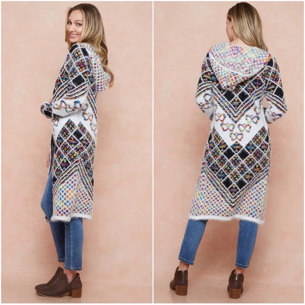 Cozy Rainbow Fuzzy Open Front Hoodie Cardigan - Picture 3 of 3